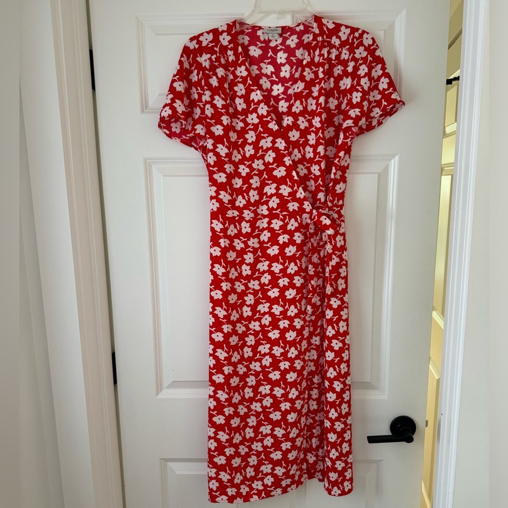 JCrew Red Poppy Midi Wrap Dress